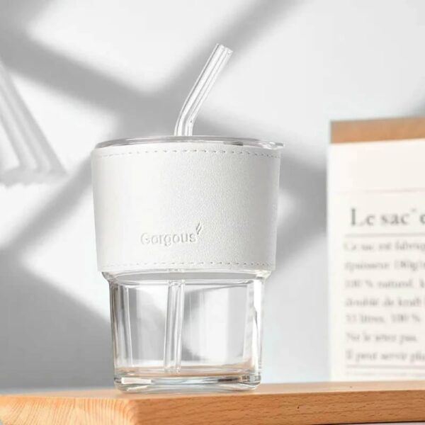 White leather glass bottle